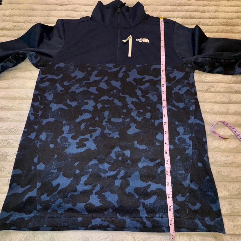 The North Face Jacket Mens S Blue Camo Canyonlands 1/4 QZip Pullover Soft fleece